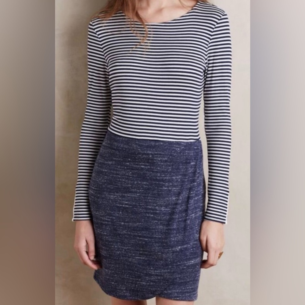 Anthropologie Dolan Left Coast Blue White Striped & Solid Dress PS